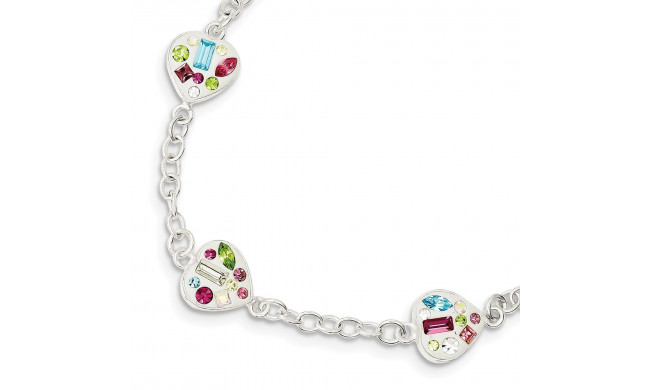 Quality Gold Sterling Silver Stellux Multi Color Crystal Heart Bracelet - QG3457-7.5