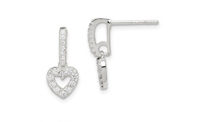 Quality Gold Sterling Silver CZ Heart Dangle Post Earrings - QE14695