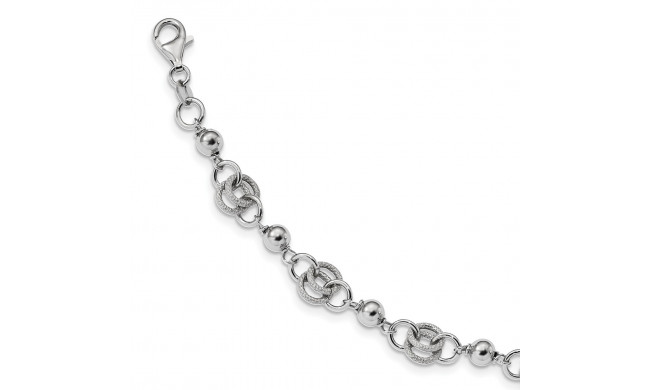 Quality Gold Sterling Silver Rhodium-plate Textured Polished Fancy .75in ext. Bracelet - QG4521-7