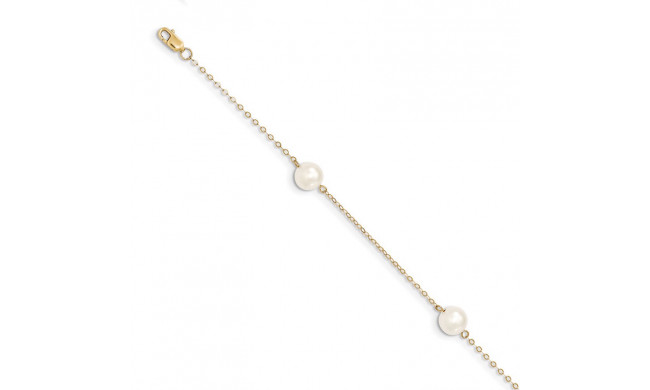 Quality Gold 14K White Near Round Freshwater Cultured Pearl 3-station Bracelet - XF588-7.25