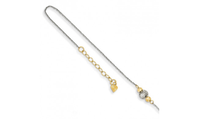 Quality Gold 14k White Gold Ropa Two-tone Diamond Cut Bead Anklet - ANK259-9