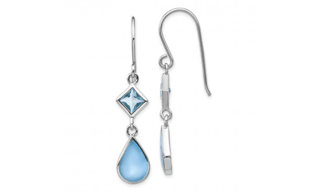 Quality Gold Sterling Silver Rhodium-plated Blue CZ & Blue MOP Dangle Earring - QE15222