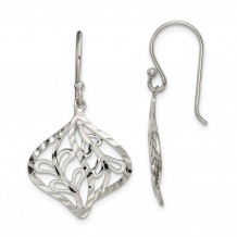 Quality Gold Sterling Silver Diamond-cut Leaf Dangle Earrings - QE14780