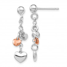 Quality Gold Sterling Silver Rhodium-plated & Rose gold-plated Heart Dangle Post Earring - QE14081